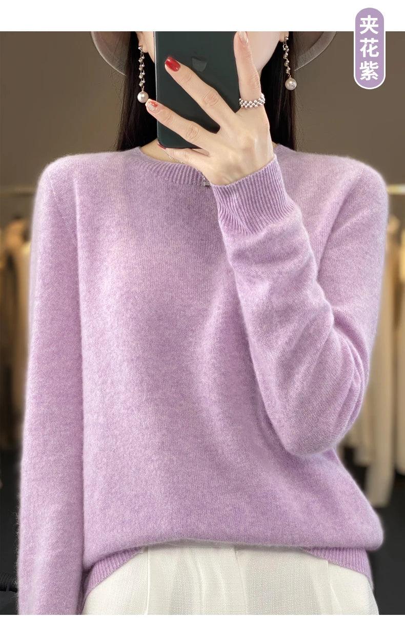 100% Merino Wool Sweater Women O-neck Cashmere Knitwear Female Pullover Autumn Winter Casual Tops Solid Color Soft Clothing - Image 29
