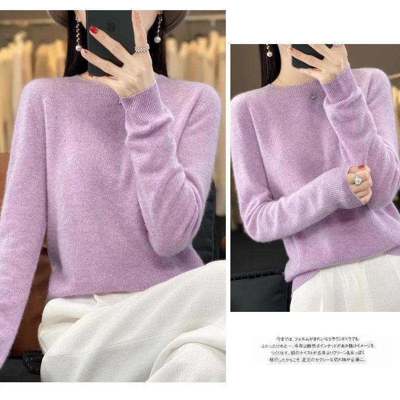 100% Merino Wool Sweater Women O-neck Cashmere Knitwear Female Pullover Autumn Winter Casual Tops Solid Color Soft Clothing - Image 30
