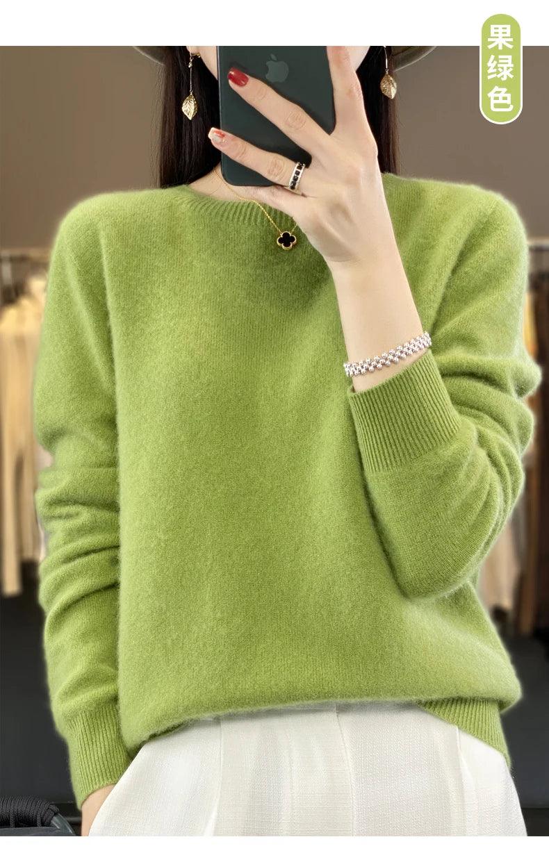 100% Merino Wool Sweater Women O-neck Cashmere Knitwear Female Pullover Autumn Winter Casual Tops Solid Color Soft Clothing - Image 31