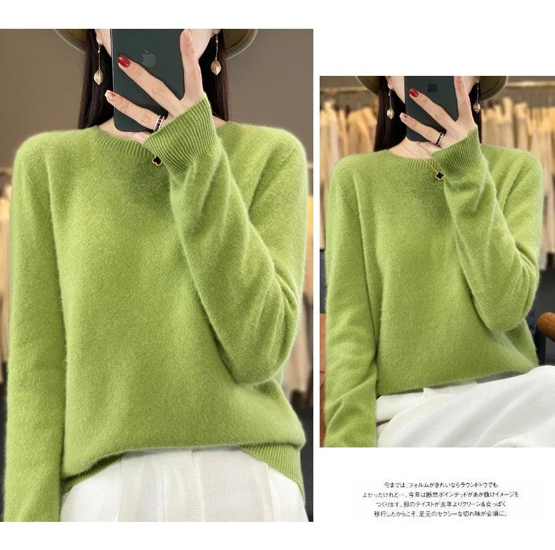 100% Merino Wool Sweater Women O-neck Cashmere Knitwear Female Pullover Autumn Winter Casual Tops Solid Color Soft Clothing - Image 32