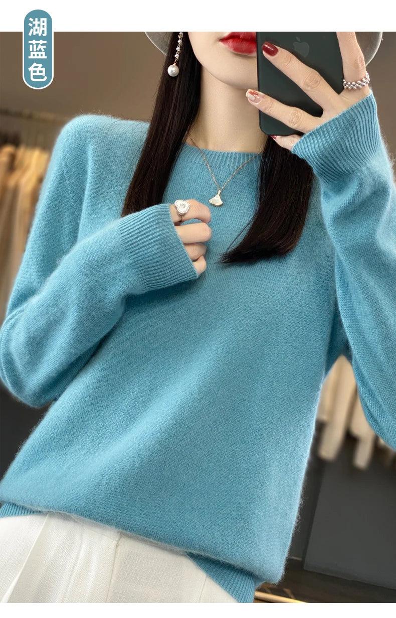 100% Merino Wool Sweater Women O-neck Cashmere Knitwear Female Pullover Autumn Winter Casual Tops Solid Color Soft Clothing - Image 33