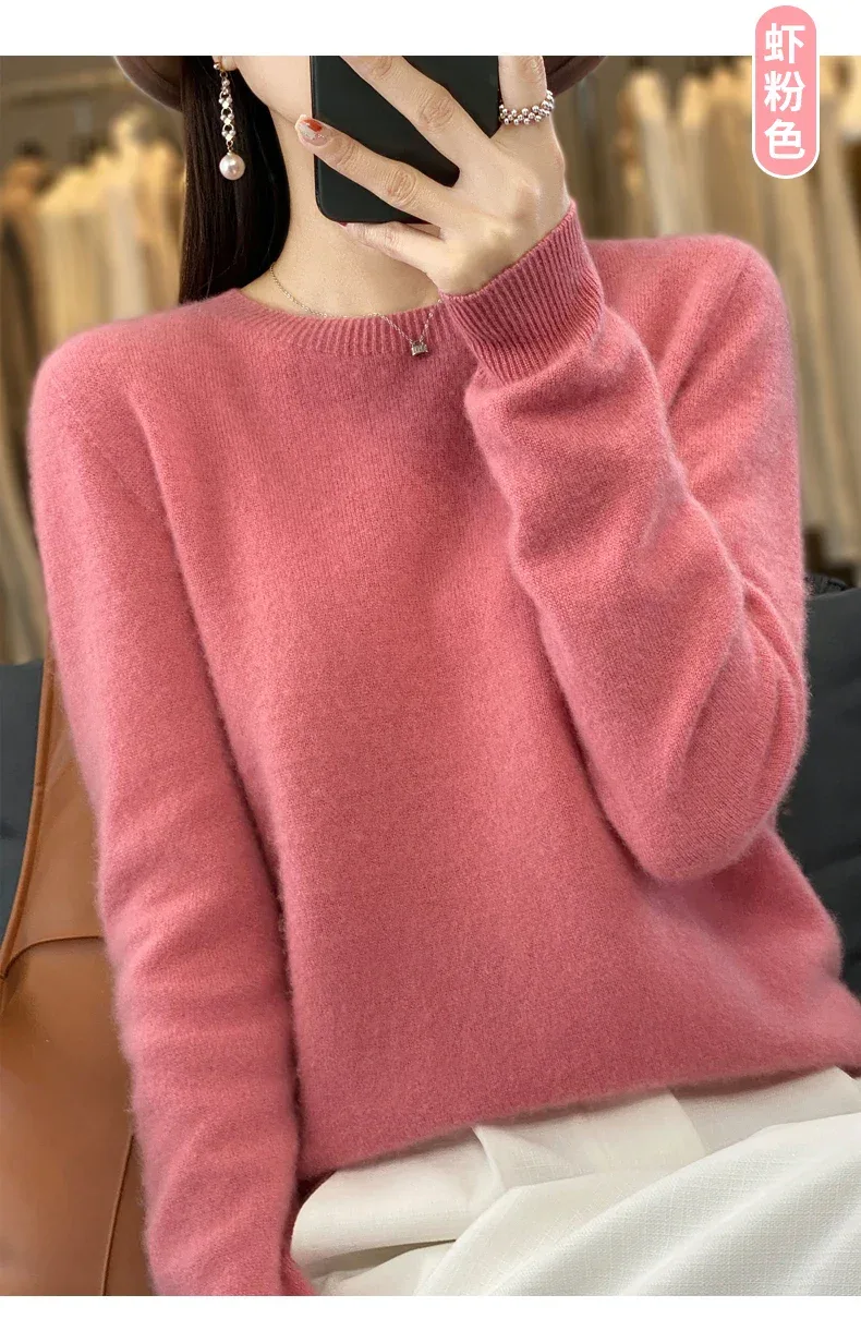 100% Merino Wool Sweater Women O-neck Cashmere Knitwear Female Pullover Autumn Winter Casual Tops Solid Color Soft Clothing - Image 35