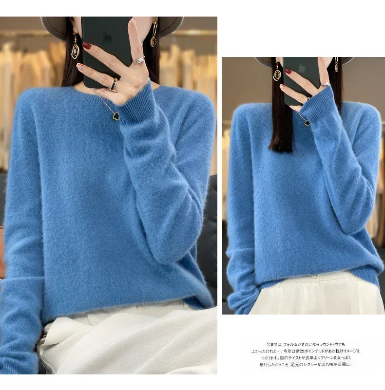 100% Merino Wool Sweater Women O-neck Cashmere Knitwear Female Pullover Autumn Winter Casual Tops Solid Color Soft Clothing - Image 38