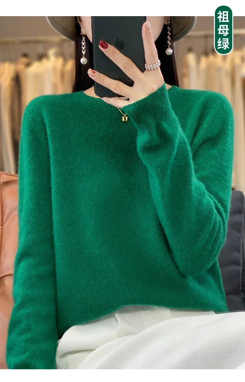 100% Merino Wool Sweater Women O-neck Cashmere Knitwear Female Pullover Autumn Winter Casual Tops Solid Color Soft Clothing - Image 39