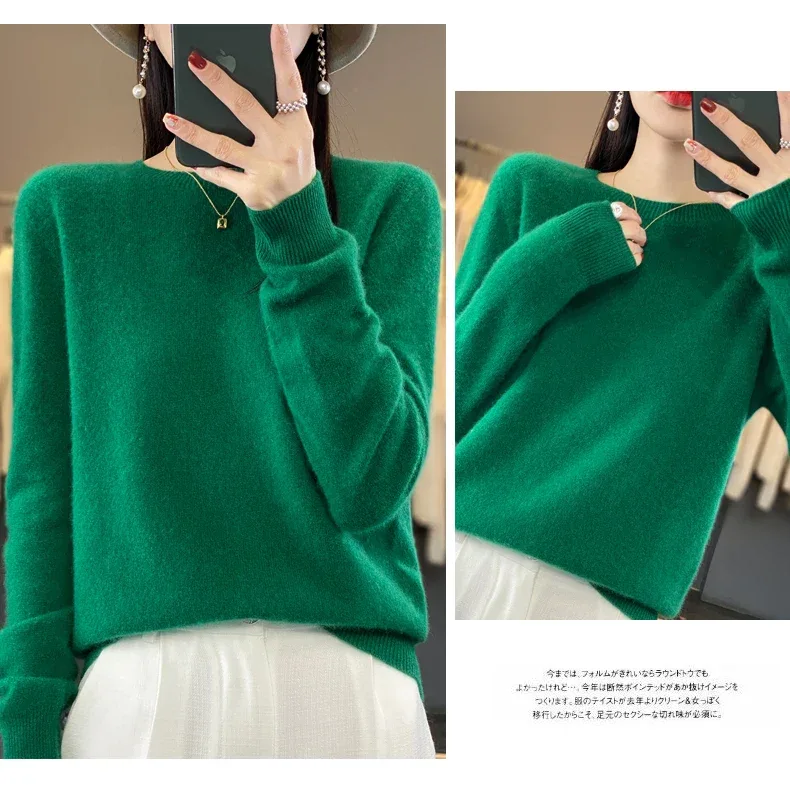 100% Merino Wool Sweater Women O-neck Cashmere Knitwear Female Pullover Autumn Winter Casual Tops Solid Color Soft Clothing - Image 40