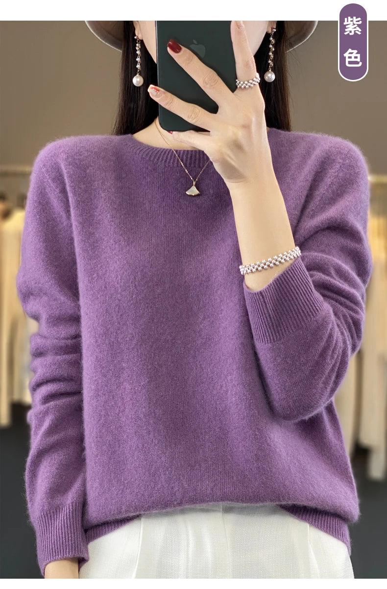 100% Merino Wool Sweater Women O-neck Cashmere Knitwear Female Pullover Autumn Winter Casual Tops Solid Color Soft Clothing - Image 45