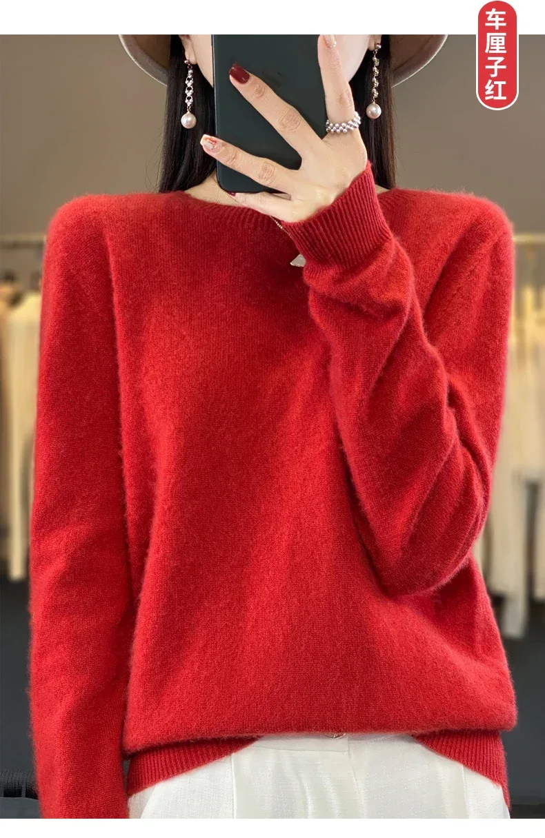 100% Merino Wool Sweater Women O-neck Cashmere Knitwear Female Pullover Autumn Winter Casual Tops Solid Color Soft Clothing - Image 47