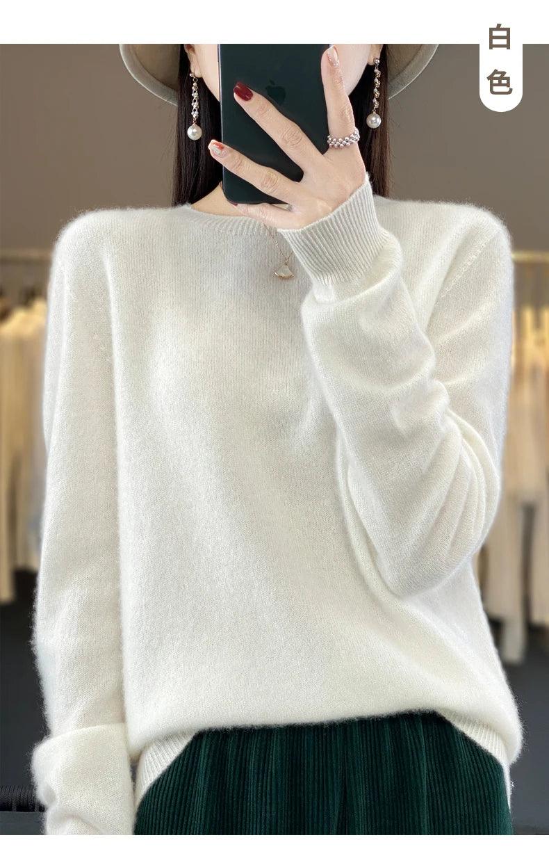 100% Merino Wool Sweater Women O-neck Cashmere Knitwear Female Pullover Autumn Winter Casual Tops Solid Color Soft Clothing - Image 49