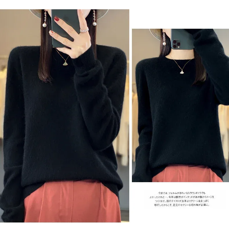 100% Merino Wool Sweater Women O-neck Cashmere Knitwear Female Pullover Autumn Winter Casual Tops Solid Color Soft Clothing - Image 54