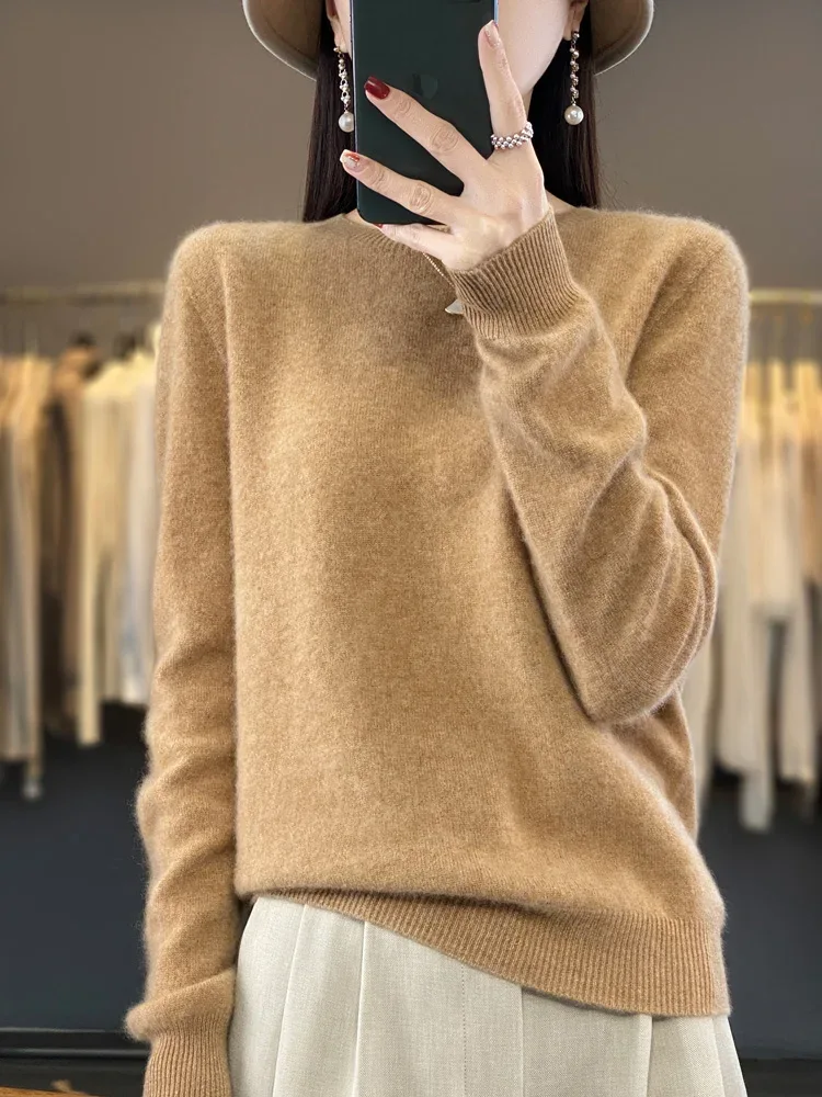 100% Merino Wool Sweater Women O-neck Cashmere Knitwear Female Pullover Autumn Winter Casual Tops Solid Color Soft Clothing - Image 55