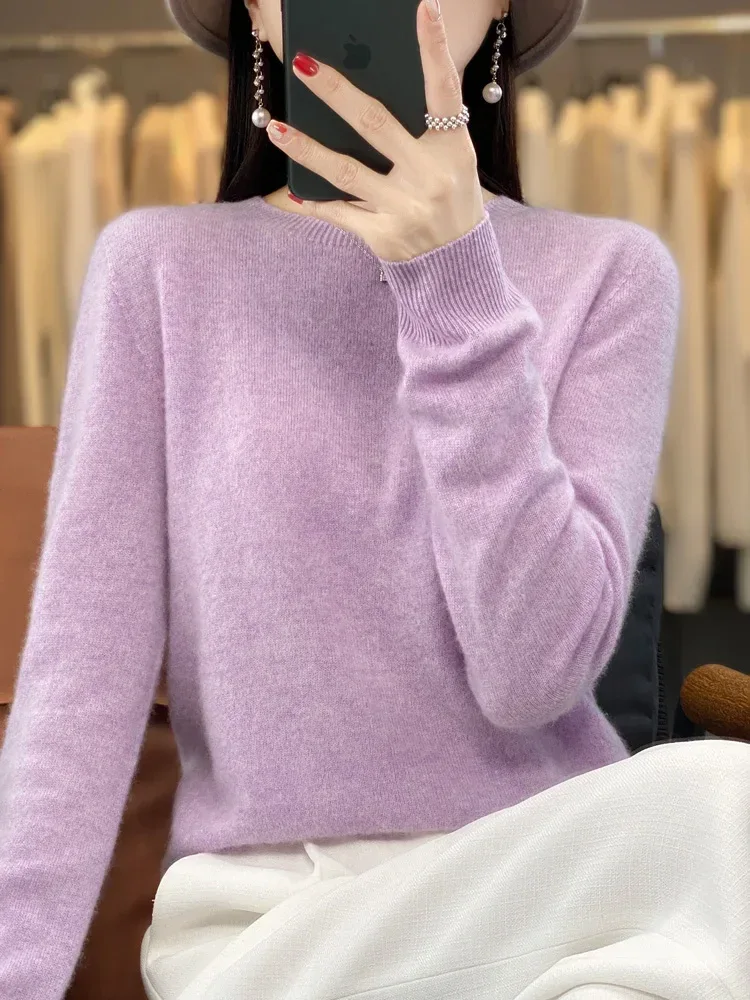 100% Merino Wool Sweater Women O-neck Cashmere Knitwear Female Pullover Autumn Winter Casual Tops Solid Color Soft Clothing - Image 57