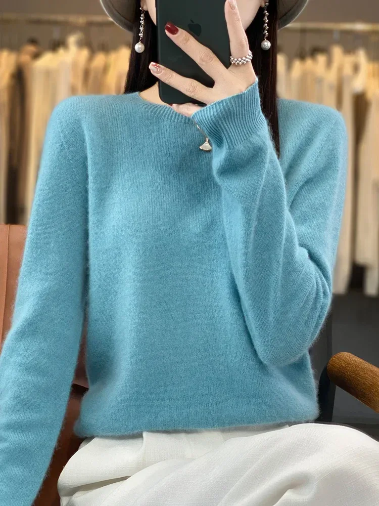 100% Merino Wool Sweater Women O-neck Cashmere Knitwear Female Pullover Autumn Winter Casual Tops Solid Color Soft Clothing - Image 58