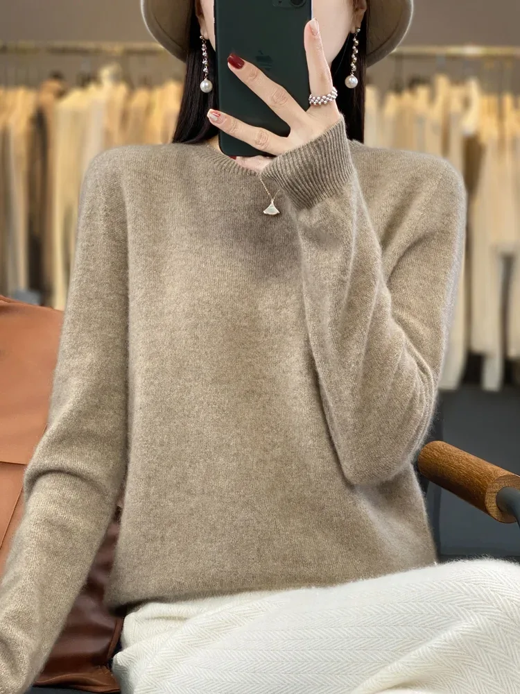 100% Merino Wool Sweater Women O-neck Cashmere Knitwear Female Pullover Autumn Winter Casual Tops Solid Color Soft Clothing - Image 59