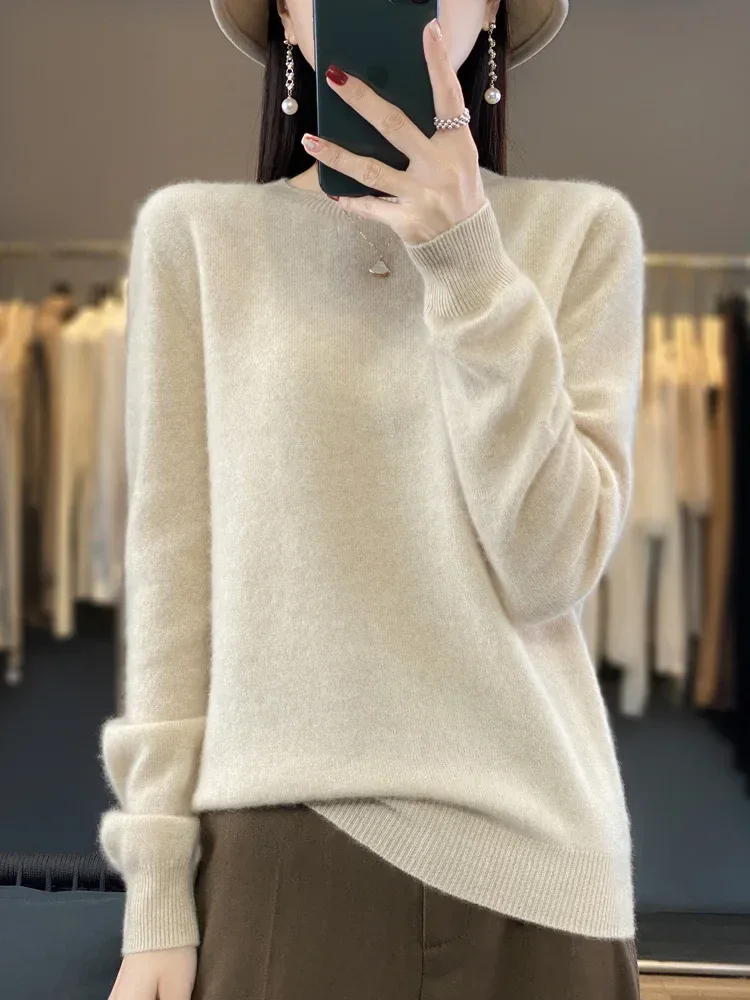 100% Merino Wool Sweater Women O-neck Cashmere Knitwear Female Pullover Autumn Winter Casual Tops Solid Color Soft Clothing - Image 61