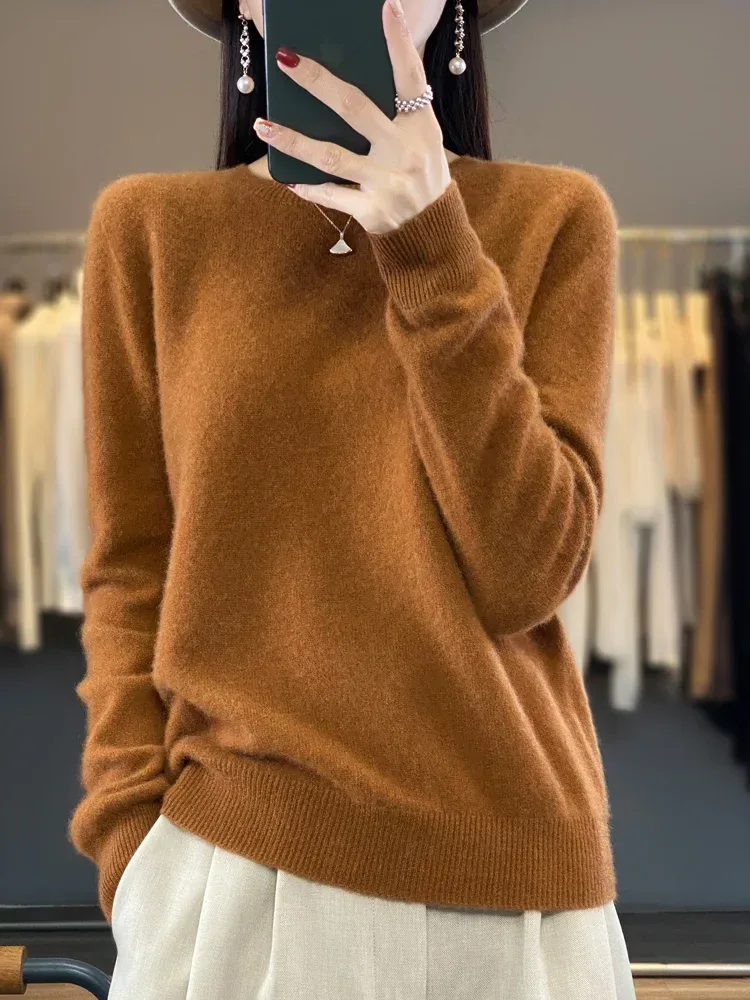 100% Merino Wool Sweater Women O-neck Cashmere Knitwear Female Pullover Autumn Winter Casual Tops Solid Color Soft Clothing - Image 62