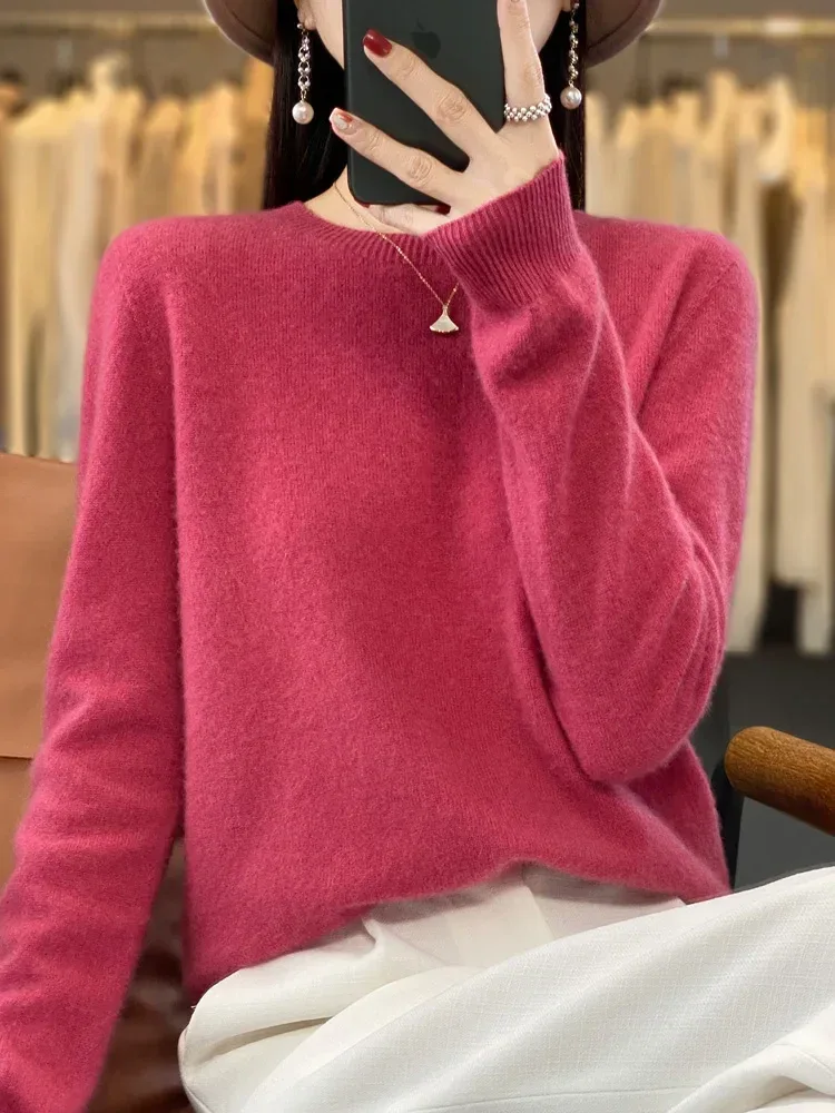 100% Merino Wool Sweater Women O-neck Cashmere Knitwear Female Pullover Autumn Winter Casual Tops Solid Color Soft Clothing - Image 64
