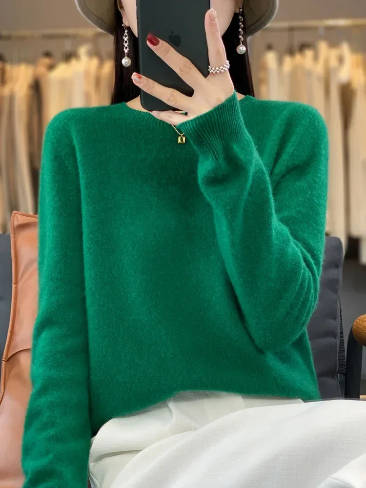 100% Merino Wool Sweater Women O-neck Cashmere Knitwear Female Pullover Autumn Winter Casual Tops Solid Color Soft Clothing - Image 65