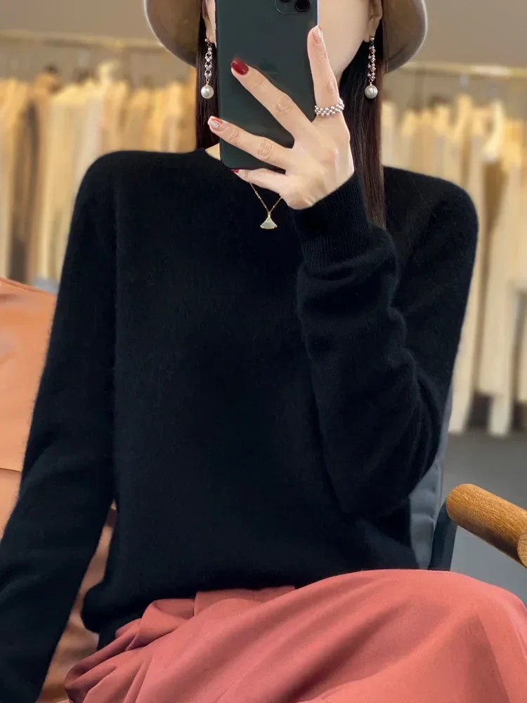 100% Merino Wool Sweater Women O-neck Cashmere Knitwear Female Pullover Autumn Winter Casual Tops Solid Color Soft Clothing - Image 66