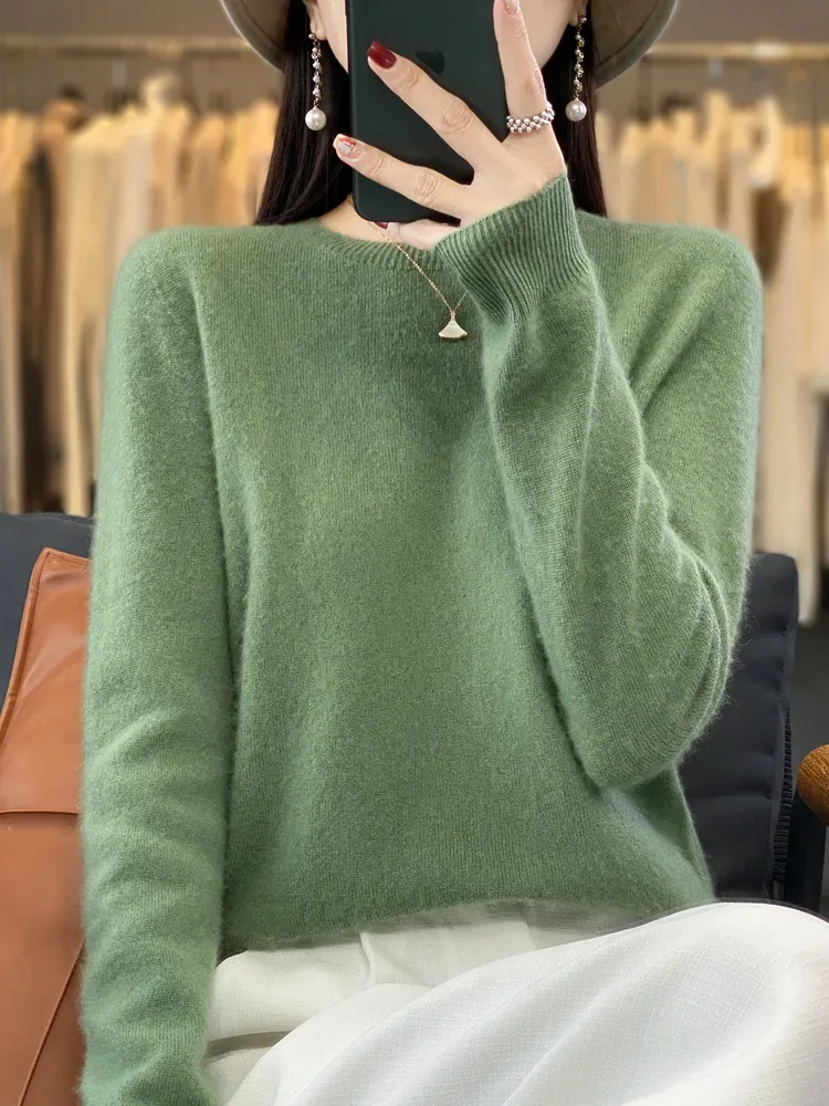 100% Merino Wool Sweater Women O-neck Cashmere Knitwear Female Pullover Autumn Winter Casual Tops Solid Color Soft Clothing - Image 67
