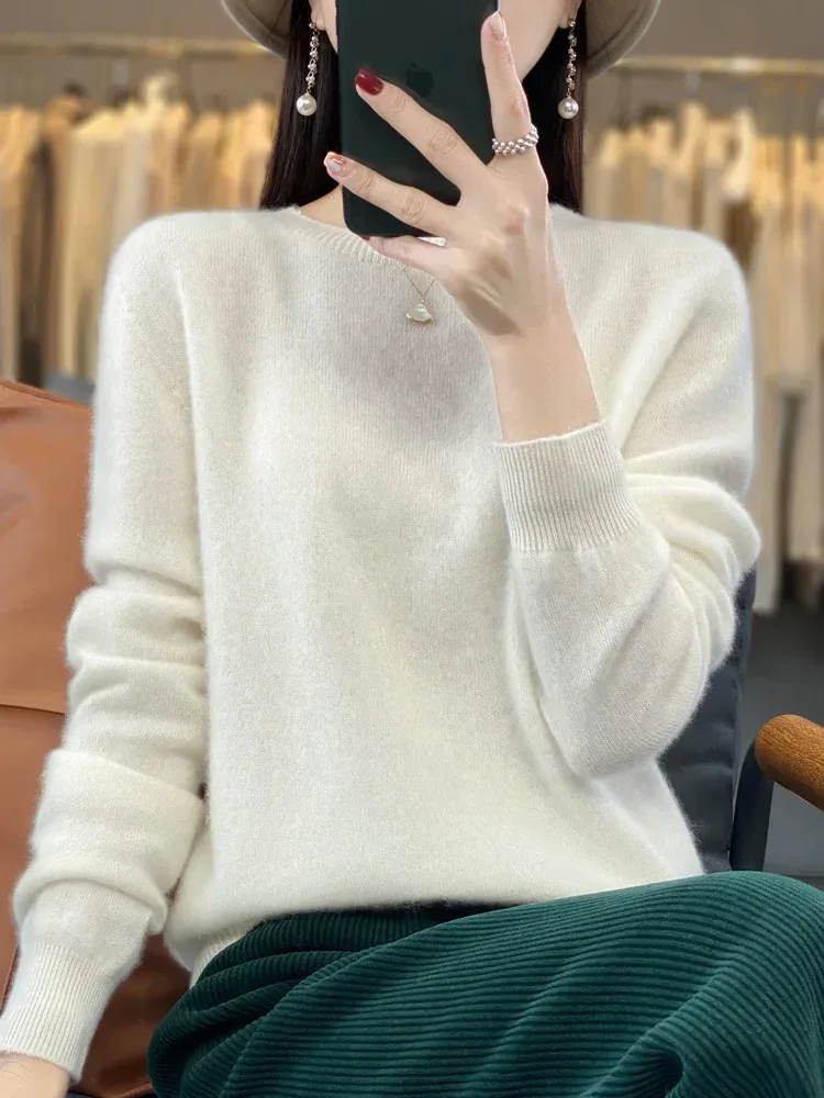 100% Merino Wool Sweater Women O-neck Cashmere Knitwear Female Pullover Autumn Winter Casual Tops Solid Color Soft Clothing - Image 68