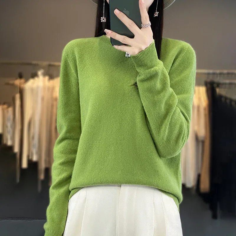 100% Merino Wool Sweater Women O-neck Cashmere Knitwear Female Pullover Autumn Winter Casual Tops Solid Color Soft Clothing - Image 70