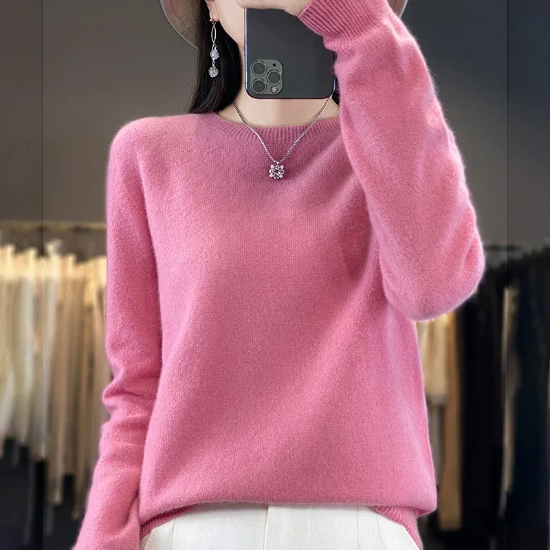 100% Merino Wool Sweater Women O-neck Cashmere Knitwear Female Pullover Autumn Winter Casual Tops Solid Color Soft Clothing - Image 71