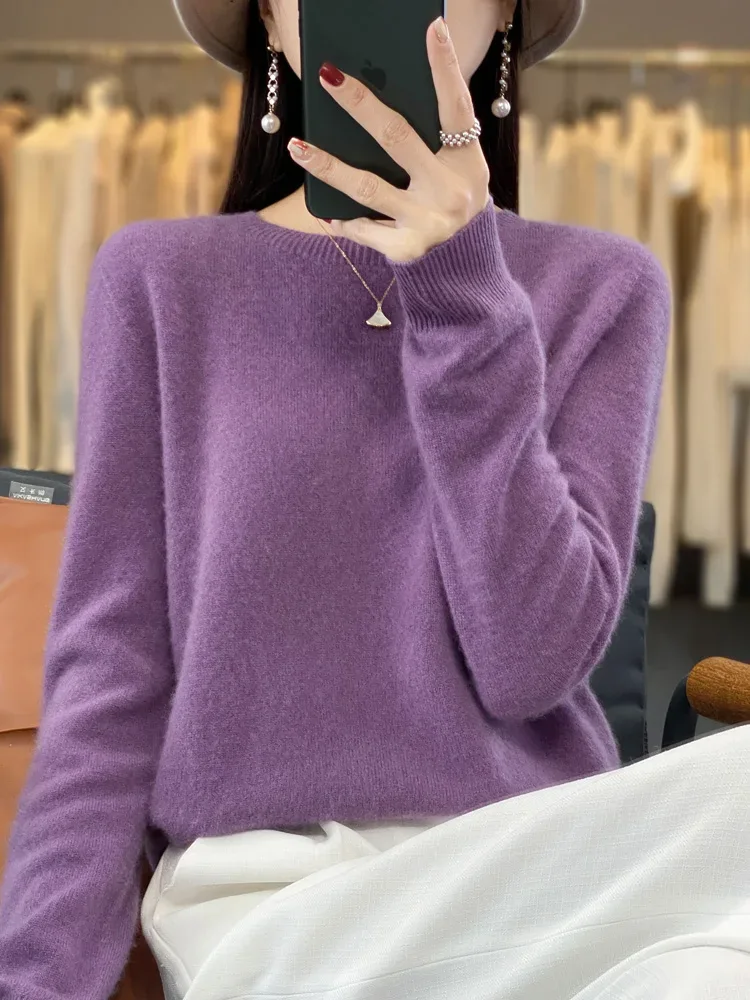 100% Merino Wool Sweater Women O-neck Cashmere Knitwear Female Pullover Autumn Winter Casual Tops Solid Color Soft Clothing - Image 72
