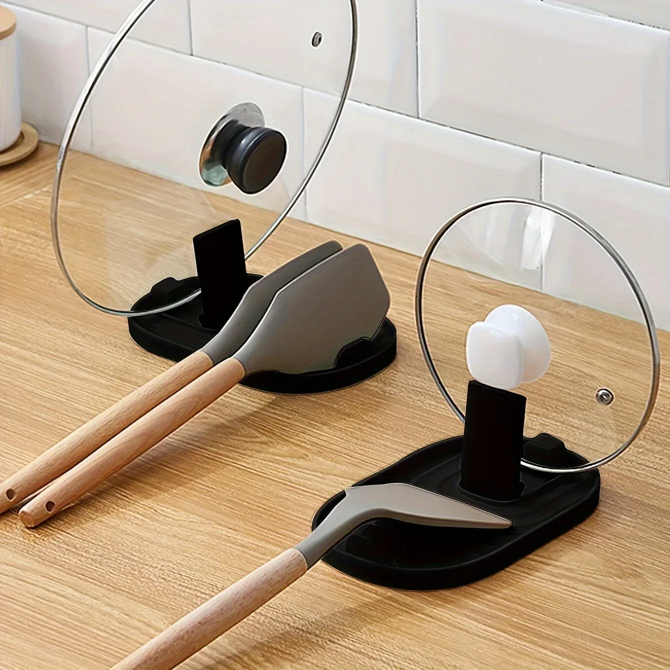 Montero Milan 1pc Foldable Kitchen Pot Lid & Utensil Holder Shelf - Heavy-Duty Plastic Space-Saving -Shook/Shovel with Lid Rack, Stove/ Shelf Organizer for Pots, Pans, Spatulas, Spoons - Install for Small Kitchens, Ideal Gift - Image 2