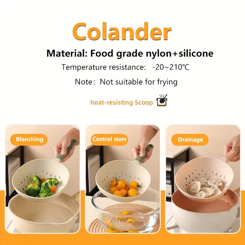 Montero Milan 1pc, Kitchen Colander, Kitchen Household Large Plastic Drain Long Handle Spoon, Salvage Noodle Dumpling High Temperature Resistant Colander Kitchen Stuff Kitchen Accessories Baking Supplies - Image 4
