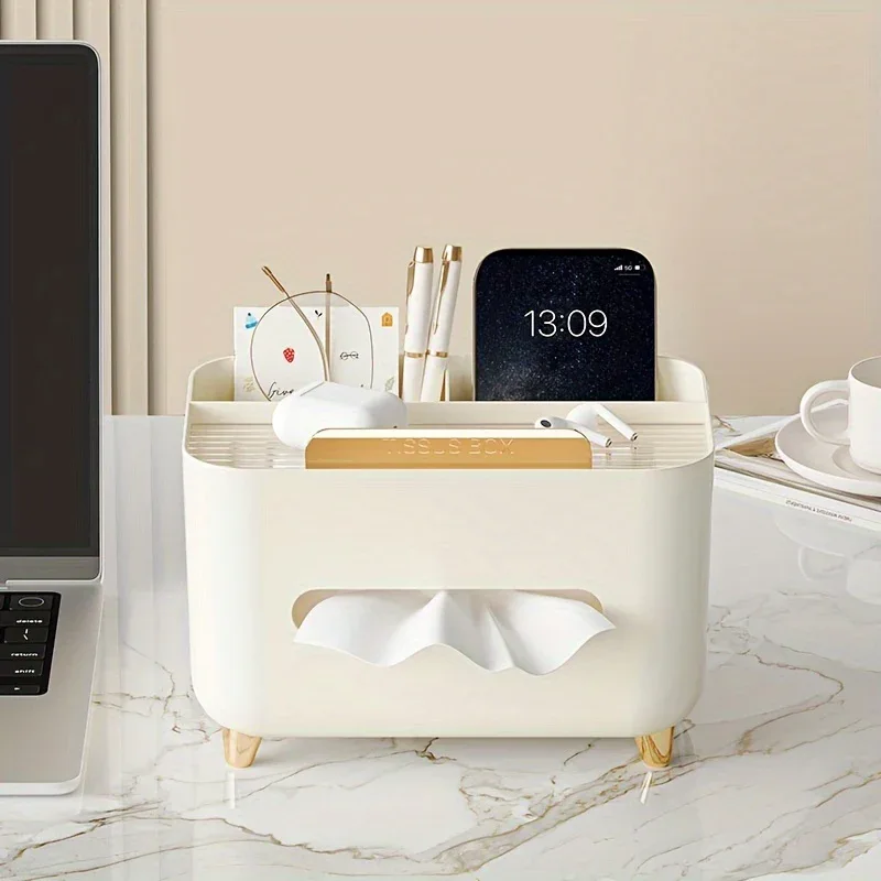 1pc, Multifunctional Desk Organizer, Tissue Box, Remote Control And Miscellaneous Storage Box, Plastic Desktop Tissue Holder - Image 3