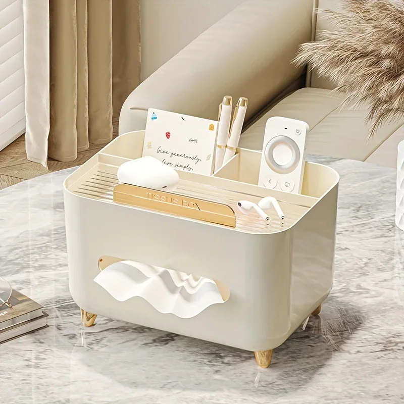1pc, Multifunctional Desk Organizer, Tissue Box, Remote Control And Miscellaneous Storage Box, Plastic Desktop Tissue Holder - Image 5