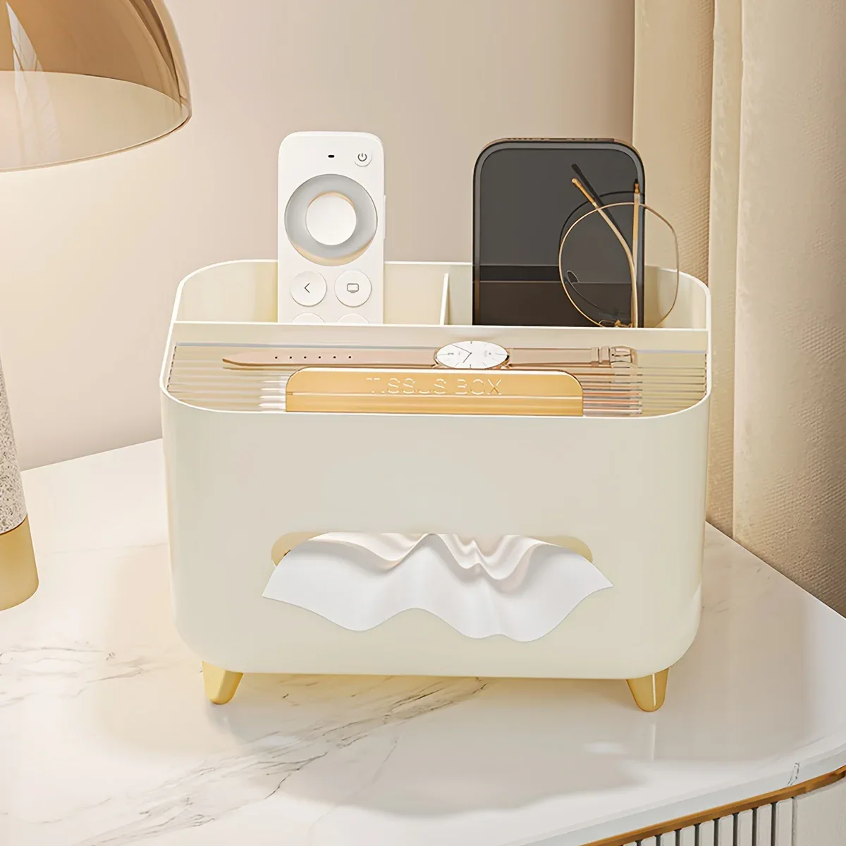 1pc, Multifunctional Desk Organizer, Tissue Box, Remote Control And Miscellaneous Storage Box, Plastic Desktop Tissue Holder - Image 6