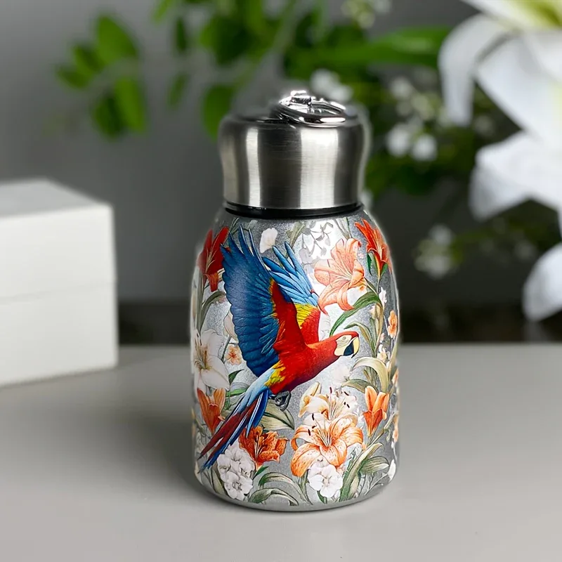 1pc Stainless Steel Vacuum Insulated Tumbler with Bird/Parrot/Leopard Pattern, 10oz Leak-Proof Travel Mug, Glossy Finish, Portable Handle, Artistic Drinkware, Perfect for Outdoor, Gym, Office, Ideal Holiday Gift for Christmas - Image 13