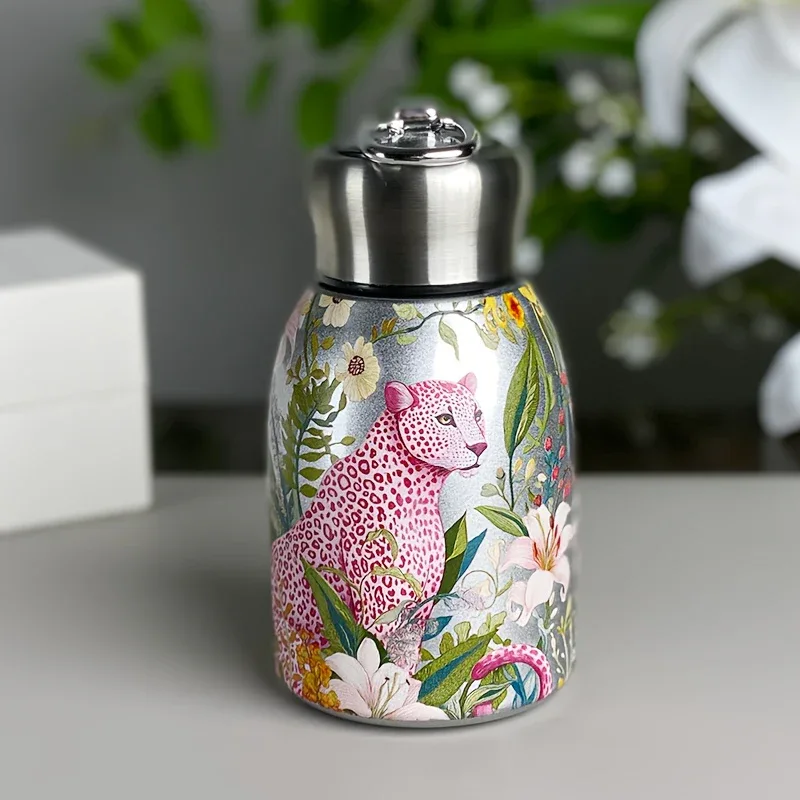 1pc Stainless Steel Vacuum Insulated Tumbler with Bird/Parrot/Leopard Pattern, 10oz Leak-Proof Travel Mug, Glossy Finish, Portable Handle, Artistic Drinkware, Perfect for Outdoor, Gym, Office, Ideal Holiday Gift for Christmas - Image 14
