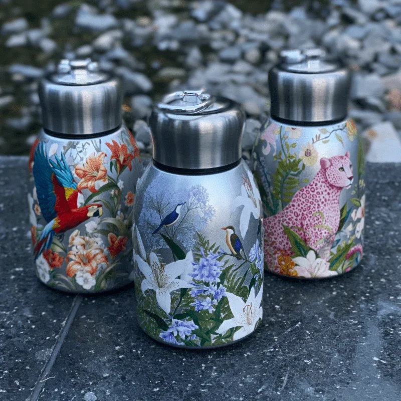 1pc Stainless Steel Vacuum Insulated Tumbler with Bird/Parrot/Leopard Pattern, 10oz Leak-Proof Travel Mug, Glossy Finish, Portable Handle, Artistic Drinkware, Perfect for Outdoor, Gym, Office, Ideal Holiday Gift for Christmas - Image 2