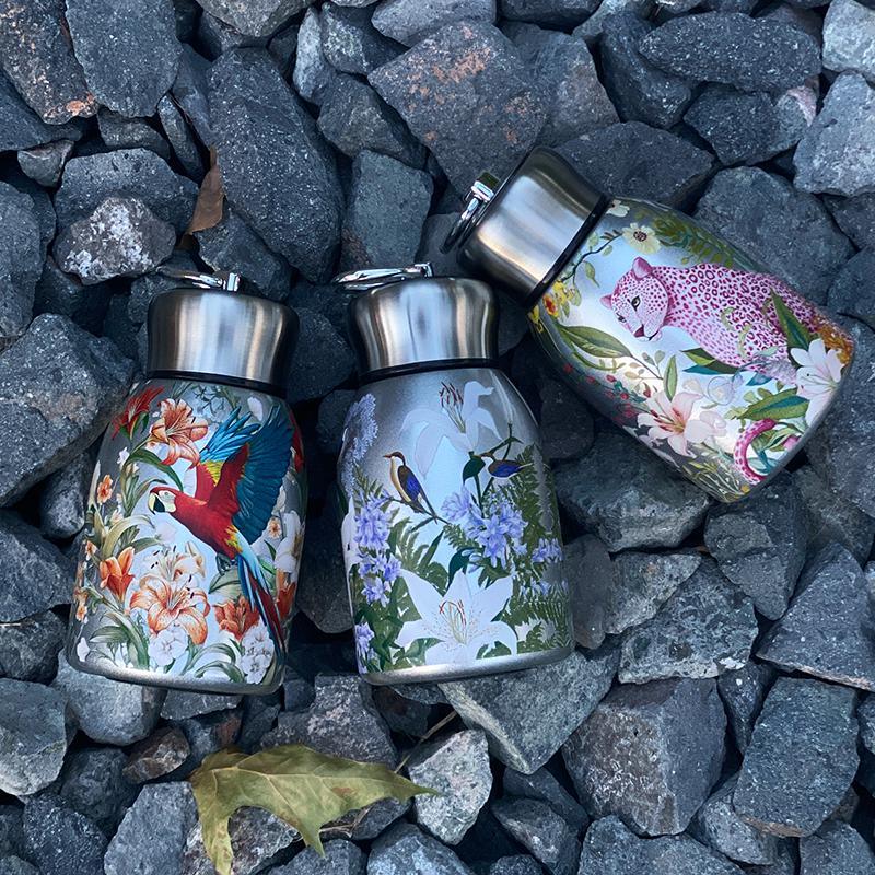 1pc Stainless Steel Vacuum Insulated Tumbler with Bird/Parrot/Leopard Pattern, 10oz Leak-Proof Travel Mug, Glossy Finish, Portable Handle, Artistic Drinkware, Perfect for Outdoor, Gym, Office, Ideal Holiday Gift for Christmas - Image 3