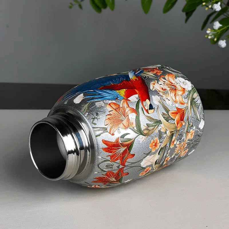 1pc Stainless Steel Vacuum Insulated Tumbler with Bird/Parrot/Leopard Pattern, 10oz Leak-Proof Travel Mug, Glossy Finish, Portable Handle, Artistic Drinkware, Perfect for Outdoor, Gym, Office, Ideal Holiday Gift for Christmas - Image 6