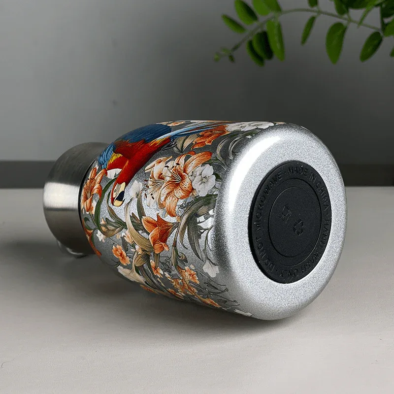 1pc Stainless Steel Vacuum Insulated Tumbler with Bird/Parrot/Leopard Pattern, 10oz Leak-Proof Travel Mug, Glossy Finish, Portable Handle, Artistic Drinkware, Perfect for Outdoor, Gym, Office, Ideal Holiday Gift for Christmas - Image 7