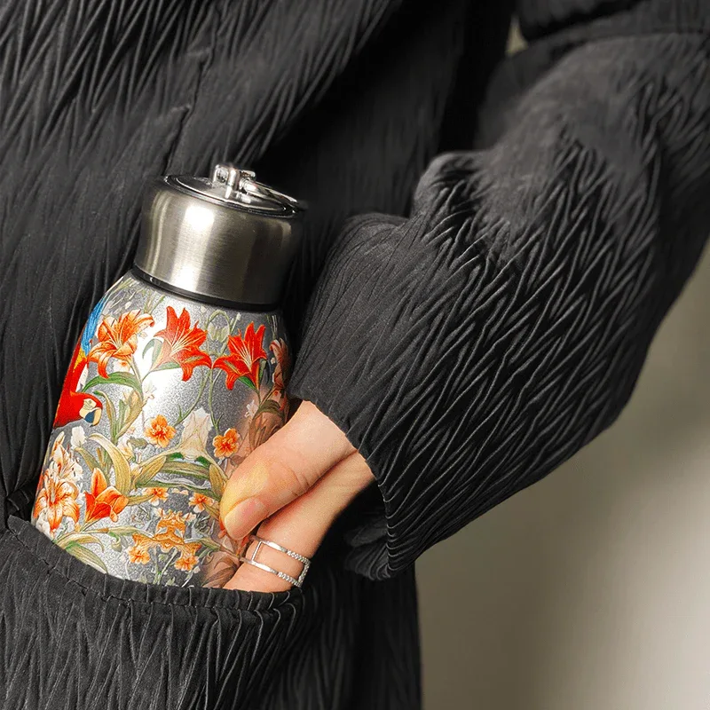 1pc Stainless Steel Vacuum Insulated Tumbler with Bird/Parrot/Leopard Pattern, 10oz Leak-Proof Travel Mug, Glossy Finish, Portable Handle, Artistic Drinkware, Perfect for Outdoor, Gym, Office, Ideal Holiday Gift for Christmas - Image 8