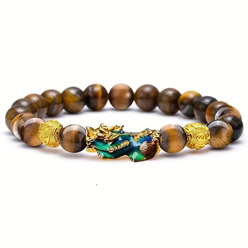 2 Pieces Natural Tiger Eye Stone Pixiu Charm Good Luck Bracelet for Men - Image 11