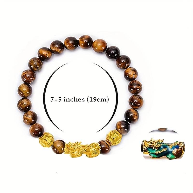 2 Pieces Natural Tiger Eye Stone Pixiu Charm Good Luck Bracelet for Men - Image 5