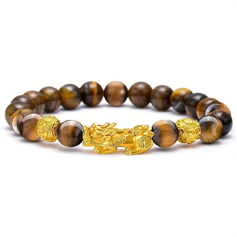 2 Pieces Natural Tiger Eye Stone Pixiu Charm Good Luck Bracelet for Men - Image 6