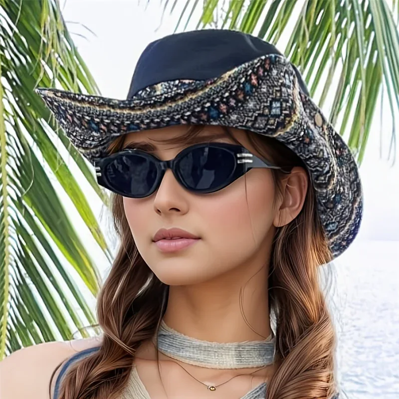 2-Way Adjustable Women's Bohemian Embroidered Sun Hat - Wide Brim Windproof Fisherman Hat with Vibrant Geometric Patterns, All-Season Outdoor Travel & Hiking Accessory for Beach, Mountaineering, Tourism, Fishing Hat, Mountain - Image 11
