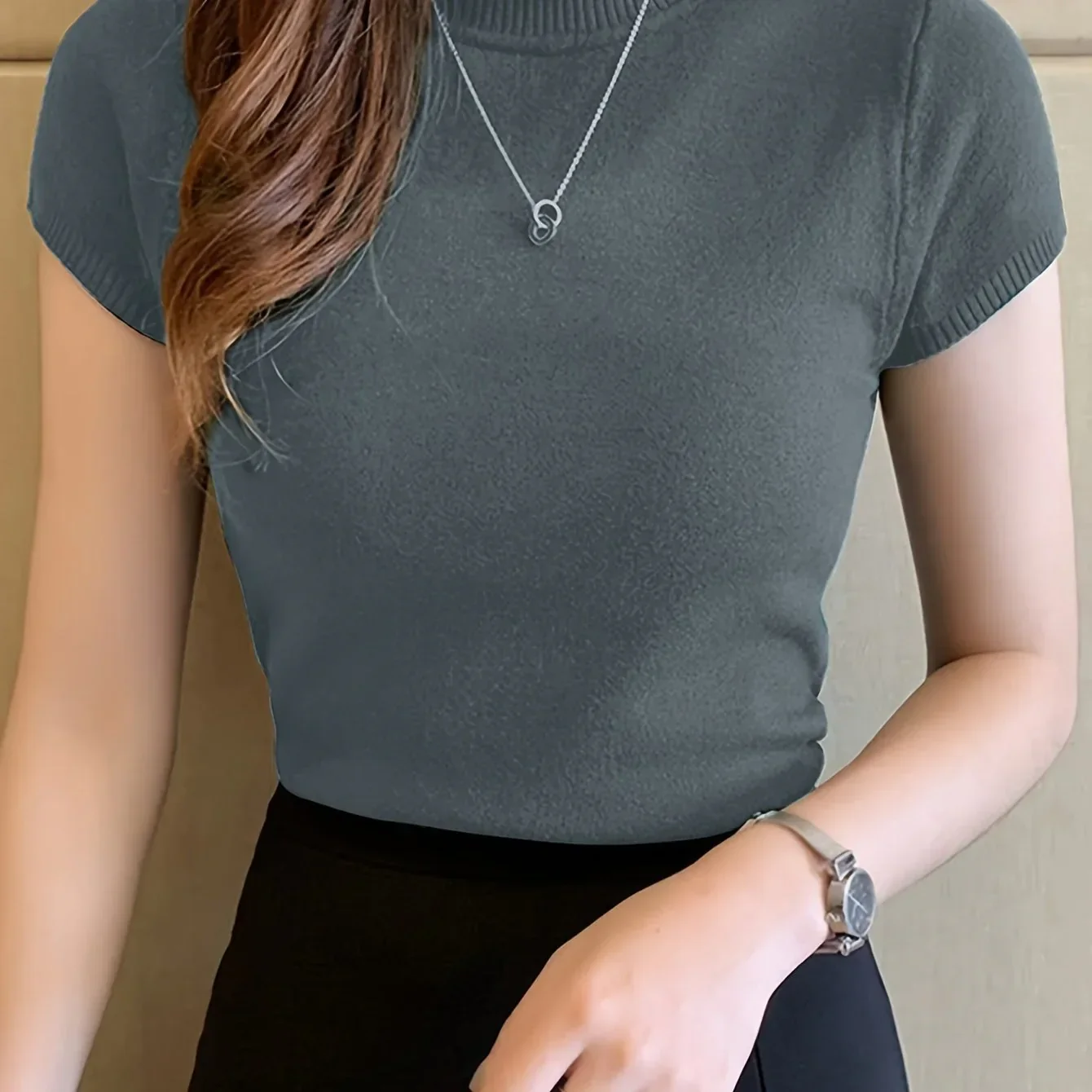 Fitted Short Sleeve Knit Top - Image 12