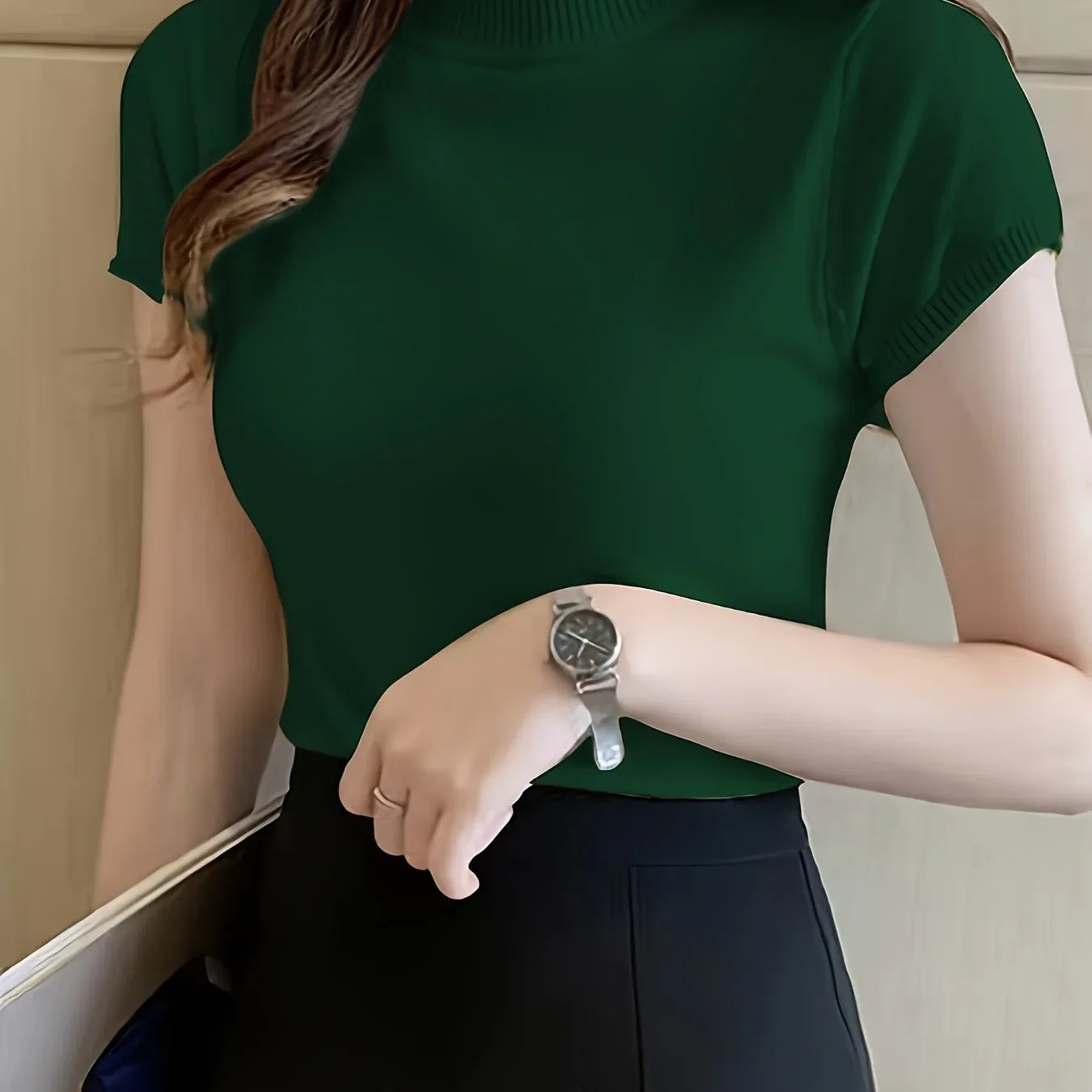 Fitted Short Sleeve Knit Top - Image 14
