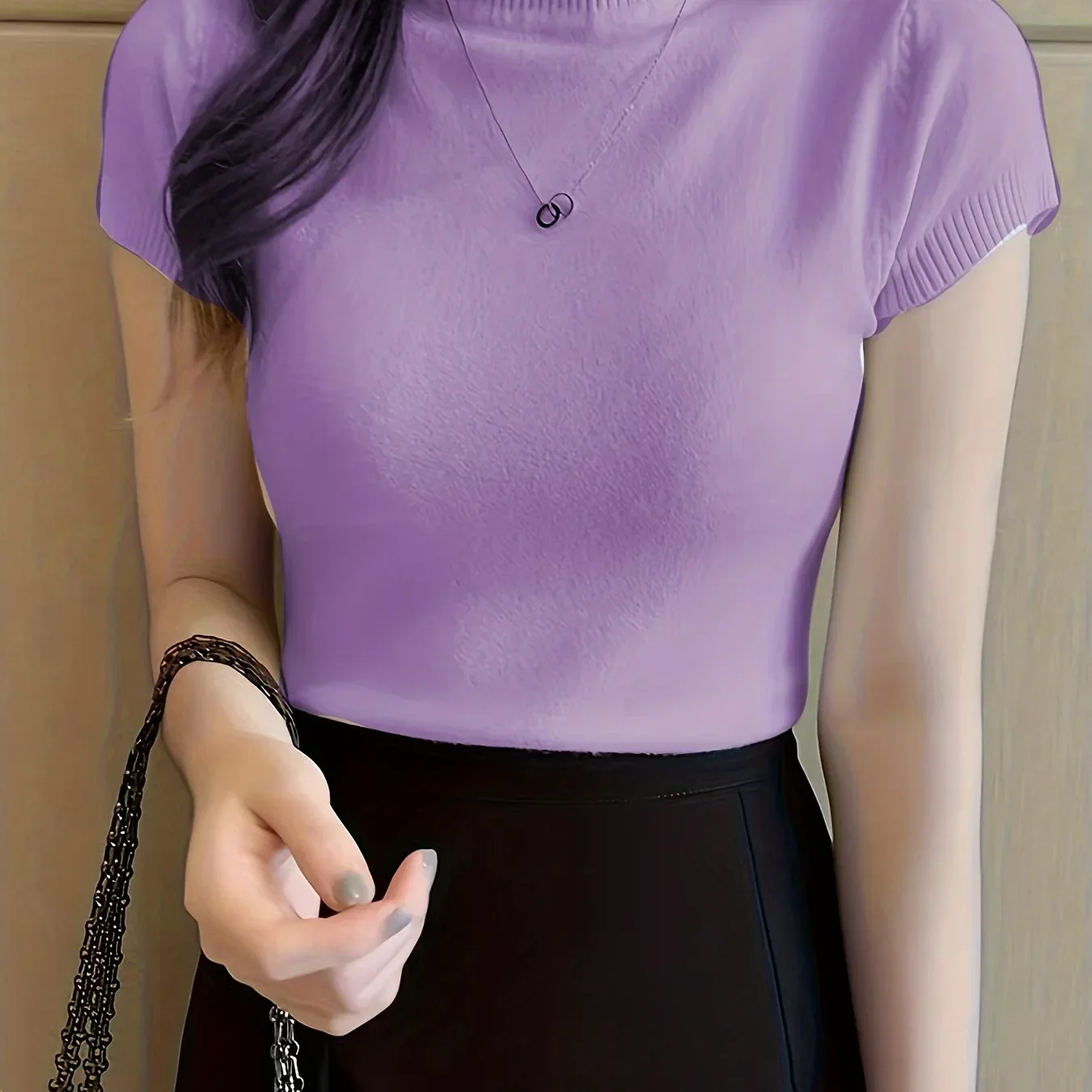 Fitted Short Sleeve Knit Top - Image 16