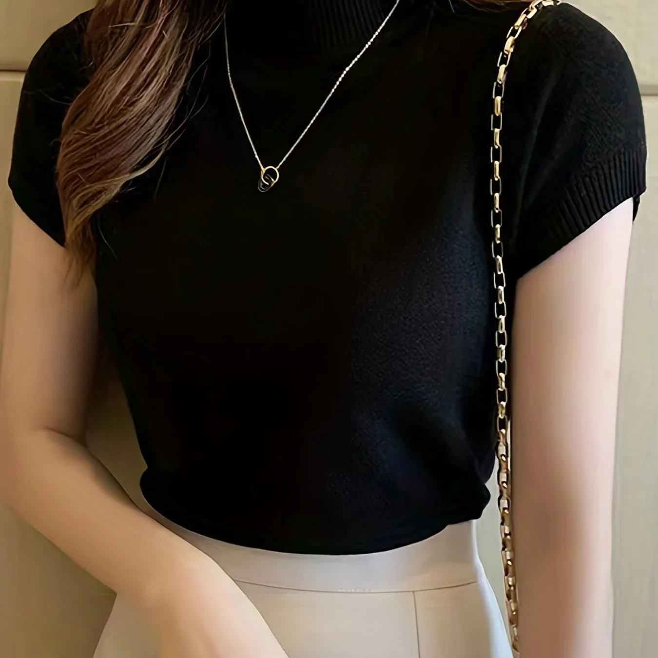 Fitted Short Sleeve Knit Top - Image 18