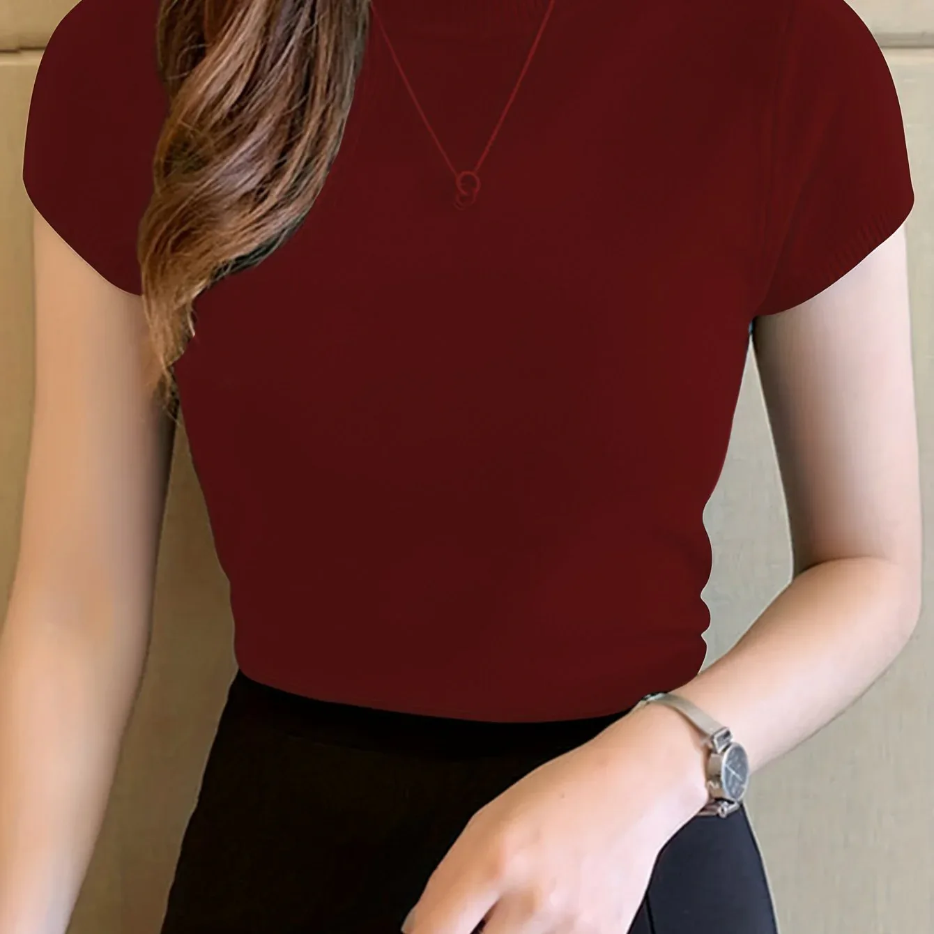 Fitted Short Sleeve Knit Top - Image 26