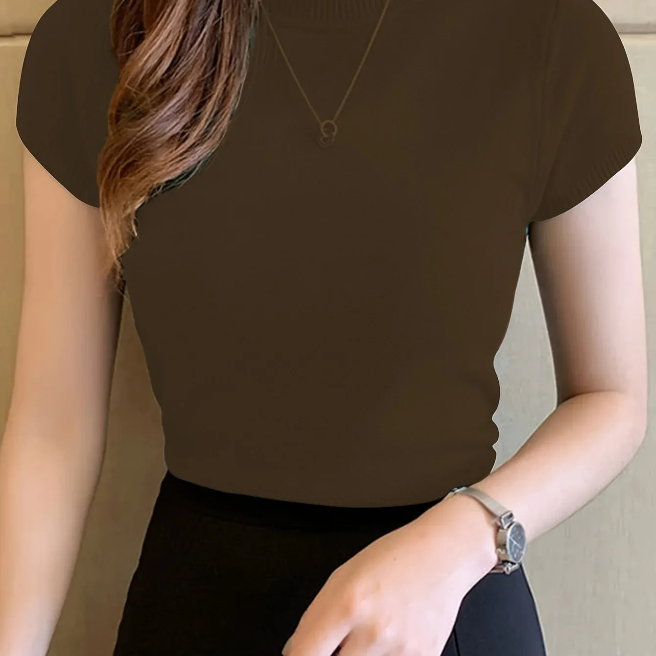 Fitted Short Sleeve Knit Top - Image 30