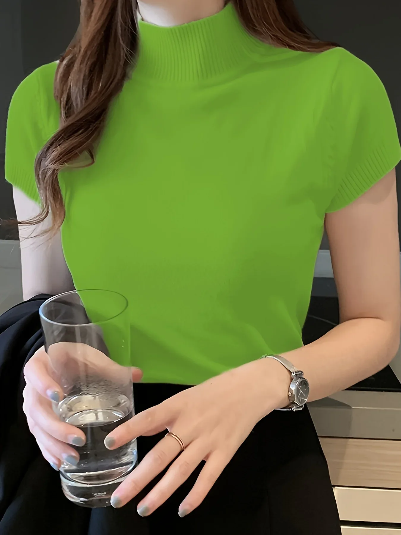 Fitted Short Sleeve Knit Top - Image 33